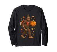 Bigfoot Pilgrim Turkey Pumpkin Thanksgiving Day for Boy Men Manga Larga