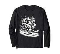 Bigfoot Playing Hockey Sasquatch Ice Sports Winter Athlete Manga Larga