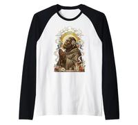 Bigfoot Rezando Coqueta Católica Sagrada Vintage Rosario Arco Camiseta Manga Raglan