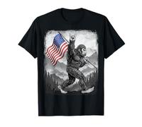 Bigfoot Rock On Hand - Letrero de Bandera Estadounidense del 4 de Julio de Estados Unidos Camiseta