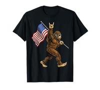 Bigfoot Rock On Hand - Letrero de Bandera Estadounidense del 4 de Julio de Estados Unidos Camiseta