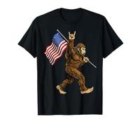 Bigfoot Rock On Hand - Letrero de Bandera Estadounidense del 4 de Julio de Estados Unidos Camiseta