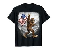 Bigfoot Rock On Hand - Letrero de Bandera Estadounidense del 4 de Julio de Estados Unidos Camiseta
