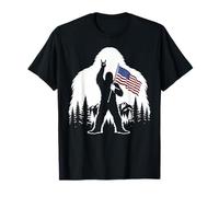 Bigfoot Rock On Sasquatch Yeti Patriotic Forest Bandera de Estados Unidos Camiseta