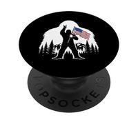 Bigfoot Rock On Sasquatch Yeti Patriotic Forest Bandera de Estados Unidos PopSockets PopGrip Adhesivo