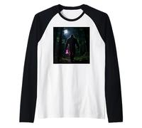 Bigfoot Sasquatch Breast Cancer Awareness Pink Ribbon Camiseta Manga Raglan