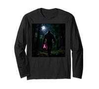 Bigfoot Sasquatch Breast Cancer Awareness Pink Ribbon Manga Larga