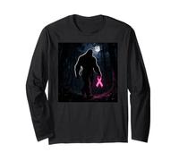 Bigfoot Sasquatch Breast Cancer Awareness Pink Ribbon Manga Larga