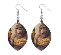 Bigfoot Sasquatch Hold Beer And Mexico Food - Pendientes de madera para mujer, diseño de albaricoque