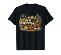 Bigfoot Sasquatch RV Camping Campfire Mountain Forest Camiseta gráfica económica, Hombre, Negro, XL