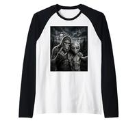Bigfoot Sasquatch Selfie Rock En UFO Divertido Camiseta Manga Raglan