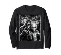 Bigfoot Sasquatch Selfie Rock En UFO Divertido Manga Larga
