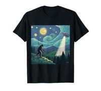 Bigfoot se encuentra con un OVNI bajo un cielo estrellado remolino Camiseta