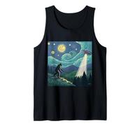 Bigfoot se encuentra con un OVNI bajo un cielo estrellado remolino Camiseta sin Mangas