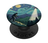 Bigfoot se encuentra con un OVNI bajo un cielo estrellado remolino PopSockets PopGrip Adhesivo