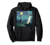 Bigfoot se encuentra con un OVNI bajo un cielo estrellado remolino Sudadera con Capucha