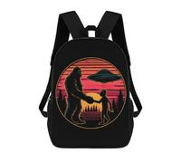 Bigfoot Shaking with Aliens - Mochila unisex con estampado de alienígenas de 17 pulgadas, mochila de viaje para laptop para mujeres y hombres