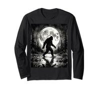 Bigfoot Silhouette Sasquatch Lago Bosque Iluminado por la Luna Manga Larga