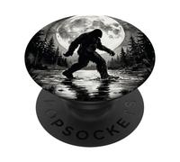 Bigfoot Silhouette Sasquatch Lago Bosque Iluminado por la Luna PopSockets PopGrip Adhesivo