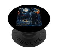Bigfoot Starry Night - Van Gogh Inspired Sasquatch Art tee PopSockets PopGrip Adhesivo