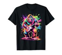 Bigfoot Tocando Guitarra Póster Estilo Colorido Pintura Salpicadura Camiseta
