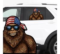 Bigfoot USA Peace Sign Sasquatch Ride-A-Long 30.5 cm con bandana americana perforada laminada transparente calcomanía para ventana se fija a la ventana lateral trasera. Fabricado en Estados Unidos.