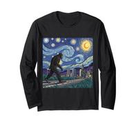 Bigfoot Vaga Ciudad Bajo Cielo Nocturno Estrellado Manga Larga