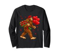 Bigfoot Valentine’s Day Cute Sasquatch Roses Balloons Love Manga Larga