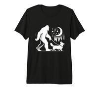Bigfoot Walking with Corgi Funny Sasquatch Dog Lover & Dueño Camiseta Premium