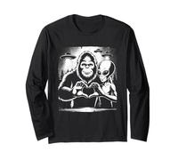 Bigfoot Y Alien Love Hand Sign Sasquatch OVNI Paranormal Manga Larga