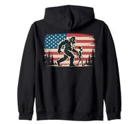 Bigfoot y alien tomados de la mano fondo de la bandera americana Sudadera con Capucha