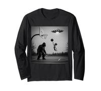 Bigfoot y un extraterrestre jugando baloncesto aros Sasquatch Manga Larga