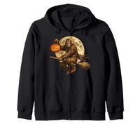 Bigfoot Yeti Jack O Lantern Pumpkin Full Moon Escoba Sudadera con Capucha