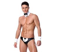 BIGFOX Disfraz de camarero erótico para hombre, 3 piezas, juego de rol, ropa interior, conjunto de pantalones, pajarita, 2 pulseras