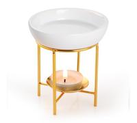 Bighan Quemador de Aceite, Quemador de Cera aromática de Metal con Tazón De Cerámica para SPA Yoga Meditación Casa Sala De Estar Decoración C- Dorado
