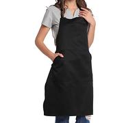 BIGHAS Delantal ajustable con tirantes largos para mujeres y hombres, 18 colores, cocinero, cocina, cocina, Negro, 27W×32L