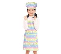 BIGHAS Delantal de chef para niños, correa ajustable para el cuello, diseño de cierre de velcro para hornear, pintar, cocinar, Arcoíris-unicornio, (3'11"-4'7") M