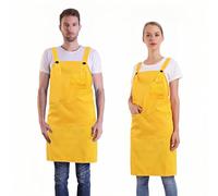 BIGHAS Delantal estilo de espalda H con bolsillo para mujeres, hombres, ajustable, tamaño grande, cómodo, cocina, hogar, cocina, 12 colores (amarillo)