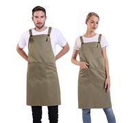 BIGHAS Delantal de estilo H con bolsillo para mujeres, hombres, ajustable, tamaño grande, cómodo, cocina, hogar, cocina, cocina, 12 colores, Caqui, Large