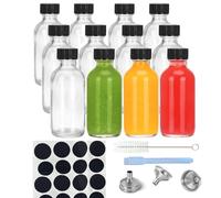 Bigingjia Paquete de 12 botellas de chupito de 60 ml con tapas, botellas de vidrio transparente con embudos, etiquetas, cepillo y bolígrafo. Perfecto para chupitos de jengibre, jugo y mucho más