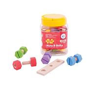 Bigjigs Juguetes Tarro de Tuercas y Tornillos de Madera - Construction Set