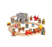 Bigjigs Rail Juego de tren medieval | Juego de ferrocarril de madera de 33 piezas | Juguetes temáticos para niños | Juguete de juego de rol para niños pequeños | Regalos únicos para niños pequeños y
