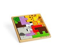 Bigjigs Toys Animal Lock-a-Block Puzzle - 11pc Building Block Puzzle & Stacking Animals Toy in One, Puzzle Games for 3 4 5 Year olds, Tangram Puzzles for Kids