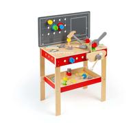 Bigjigs Toys Banco de trabajo para trabajadores, banco de herramientas de madera de 34 piezas, herramientas de juego de rol de construcción para niños pequeños y niños, juguete de banco de trabajo