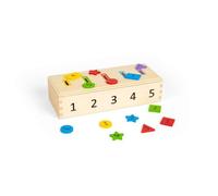 Bigjigs Toys Caja clasificadora - 27 piezas de madera Montessori números y juguetes de clasificación de formas, actividad de aprendizaje temprano para niños pequeños y niños, hecho de forma sostenible