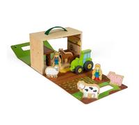 Bigjigs Toys Farm On The Go - Juego portátil de madera para niños, juguete de viaje con animales de granero, agricultores y tractores, juego interactivo para las vacaciones, divertidos juegos
