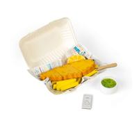 Bigjigs Toys Fish & Chips - Juego de alimentos de corte de madera de 26 piezas con periódico interactivo, juegos de cocina y cocina para niños, accesorios de juego de simulación para niños, regalos