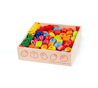 Bigjigs Toys Jar of Lacing Beads and Laces - Threading Beads Activity Toys