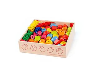 Bigjigs Toys Jar of Lacing Beads and Laces - Threading Beads Activity Toys