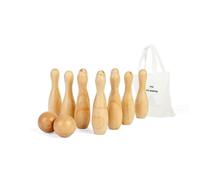 Bigjigs Toys Juego de bolos de 10 pines, 12 bolos de madera, juegos de jardín y juegos de césped, regalos ecológicos para niños pequeños y niños, a partir de 2 años